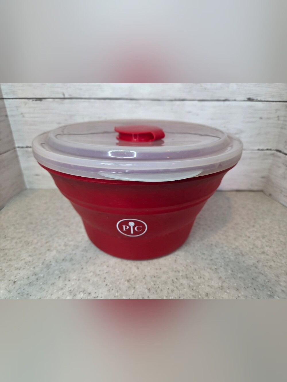 Pampered Chef Collapsible Silicone Microwave Popcorn Maker Bowl Red 9"